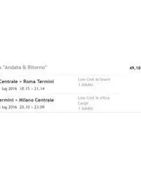 Vendo biglietto treno a/r Milano Roma con Italo