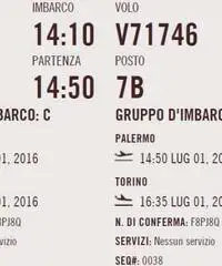 Vendo 2 biglietti Palermo-Torino